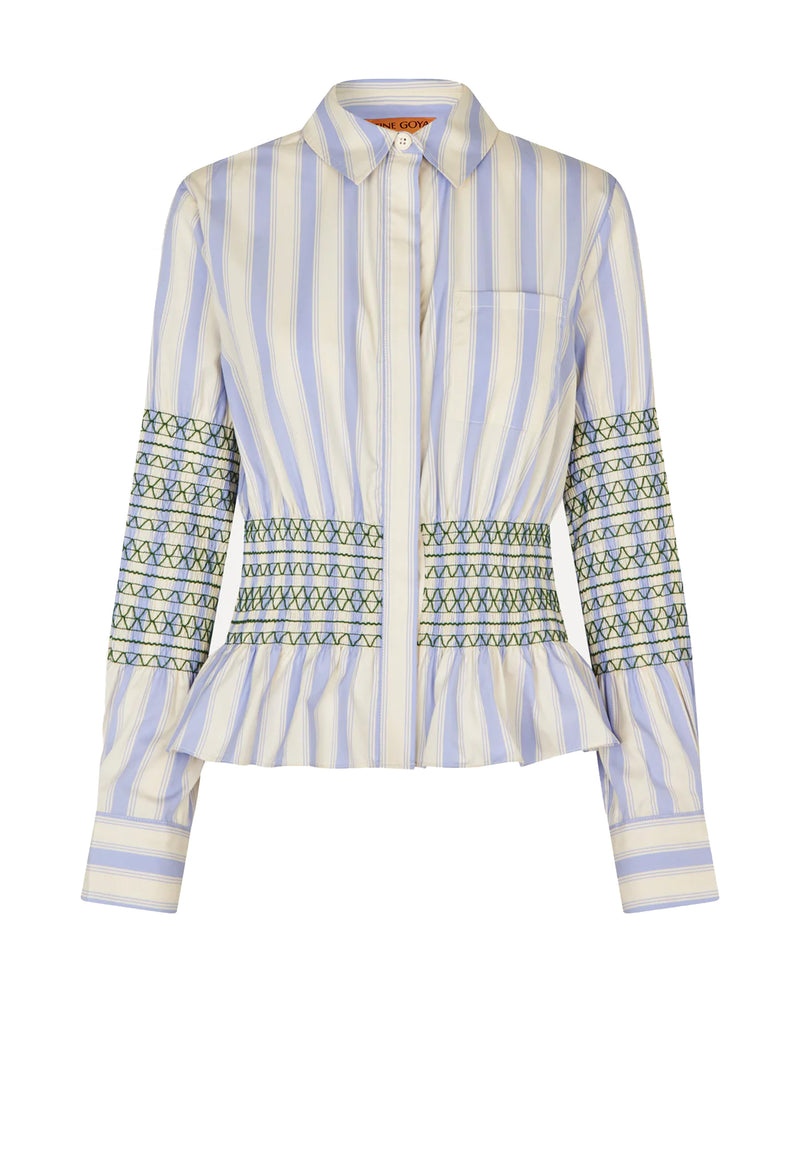 S024-2367 Smocked Bluse | Pastel Stripes