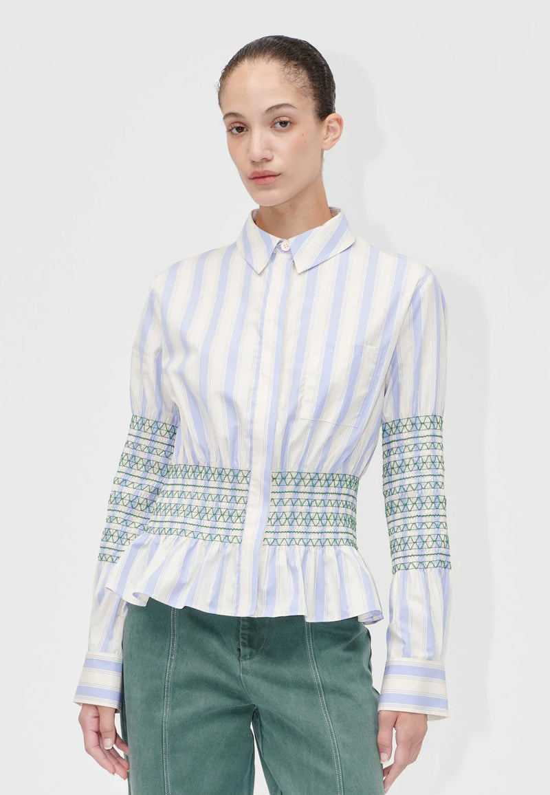 S024-2367 Smocked Bluse | Pastel Stripes