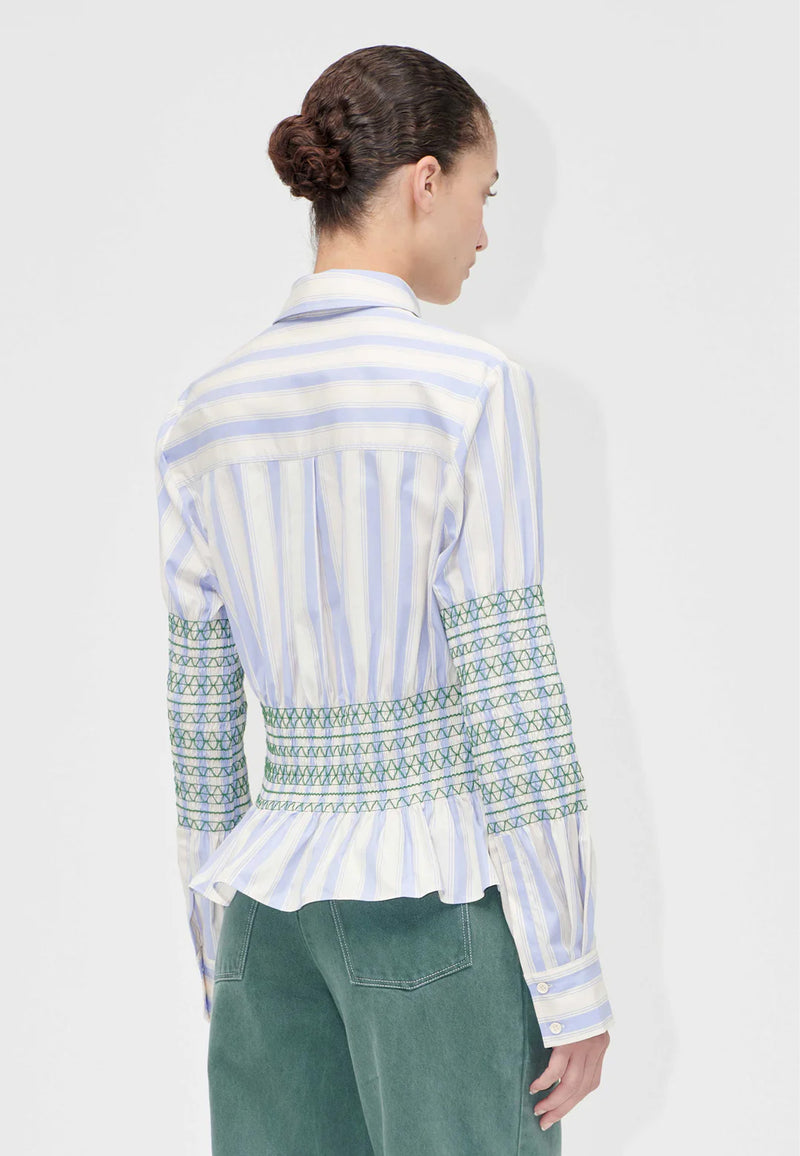 S024-2367 Smocked Bluse | Pastel Stripes