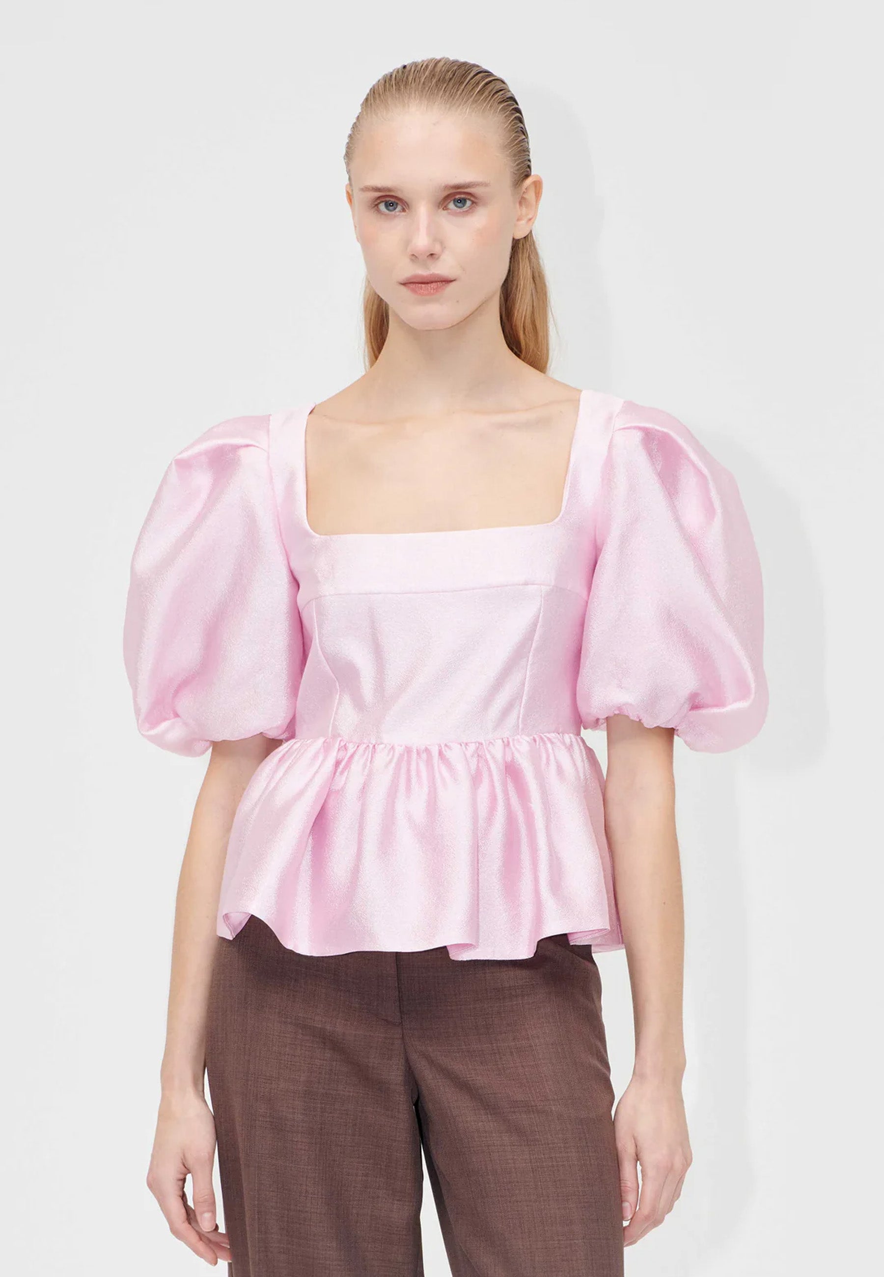 T073-2067 Texturierte Bluse | Pastel Pink