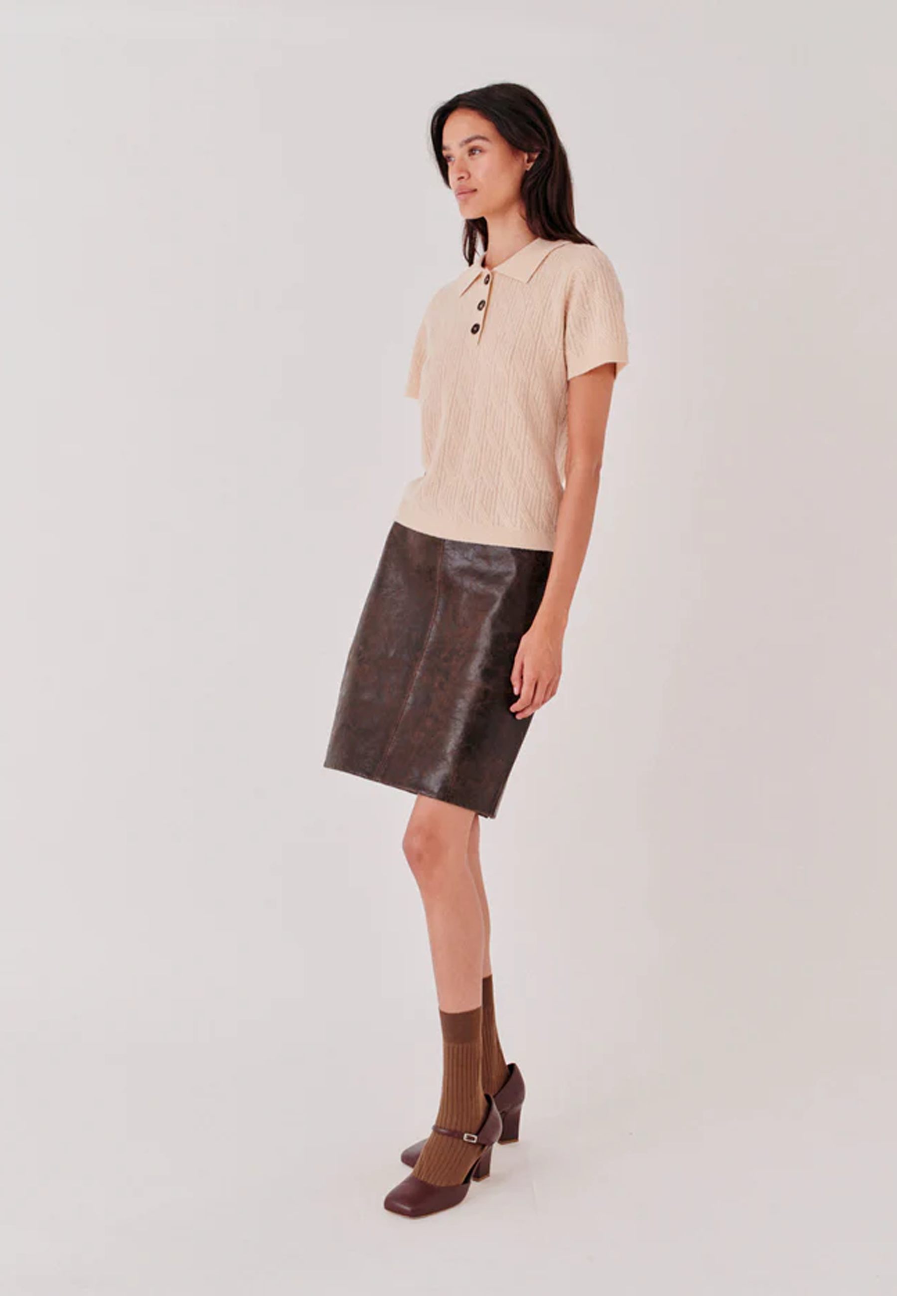 Como Cable Mini Polo T-Shirt | Macadamia