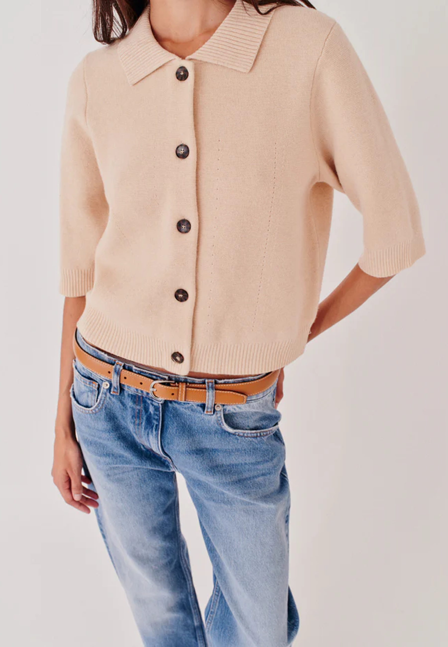 Como Cropped Cardigan | Macadamia