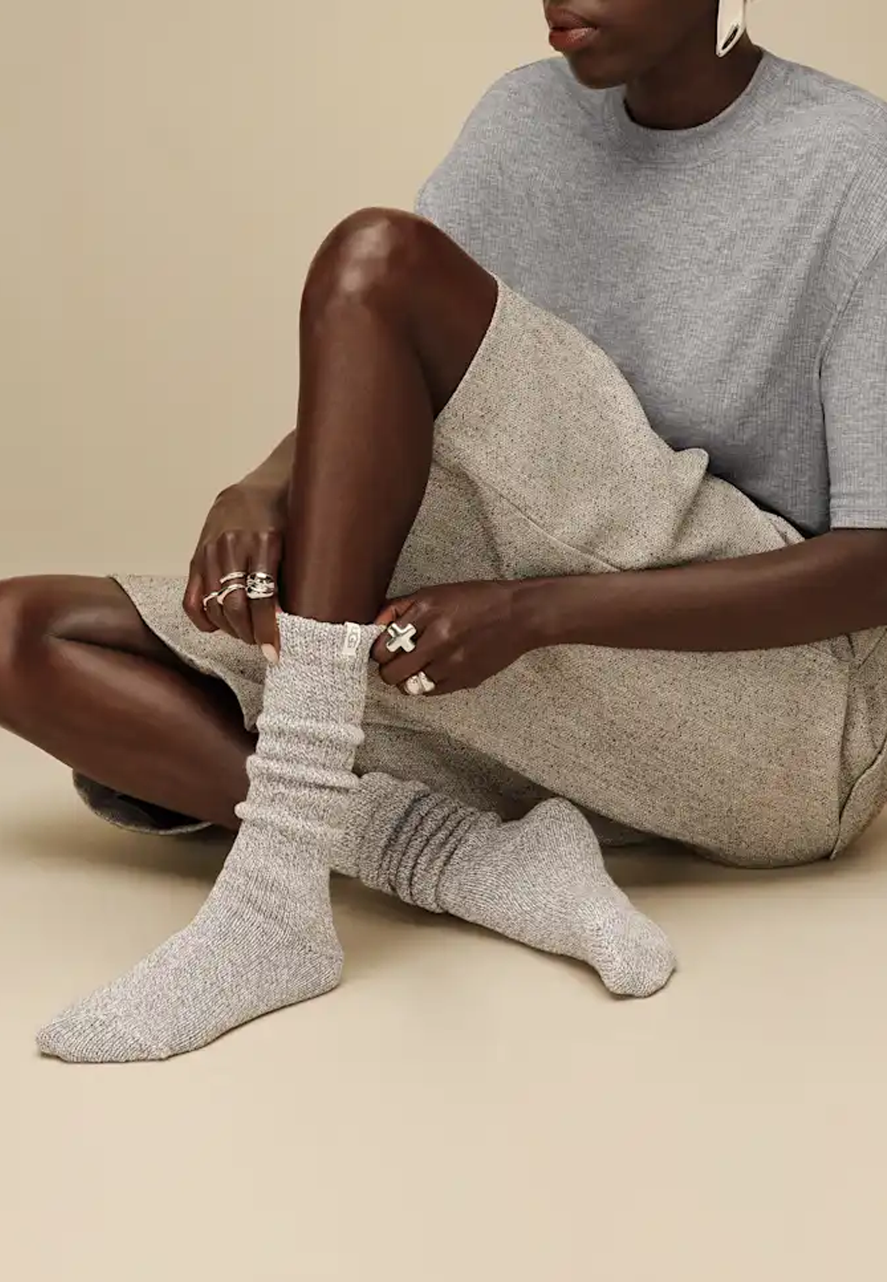 Tyla Slouchy Crew Socke | Grey Heather