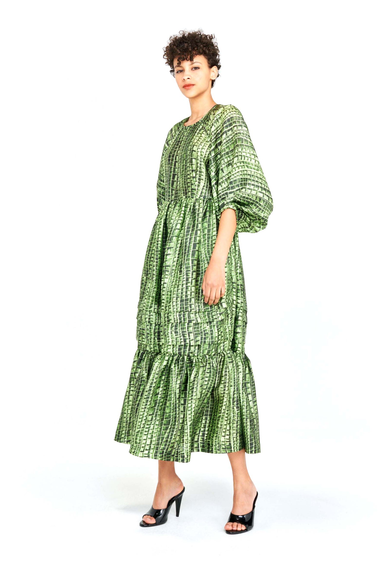 Tree and Horse Garden | Adeline midi dress | Green reptile