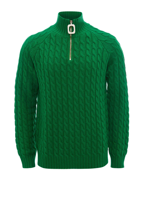 Cable Knit Henley Jumper | Green