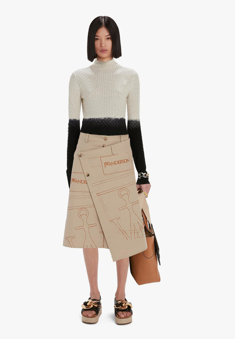 Logo Print A-Line Skirt | beige
